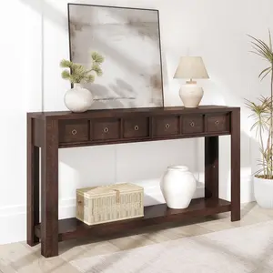 Garvee 59 in Long Console Table, Wooden Entryway Table with 2 Drawers & Open Storage Shelf, Sofa Table Behind Couch, Farmhouse Entry Foyer Table for Entryway, Hallway, Living Room