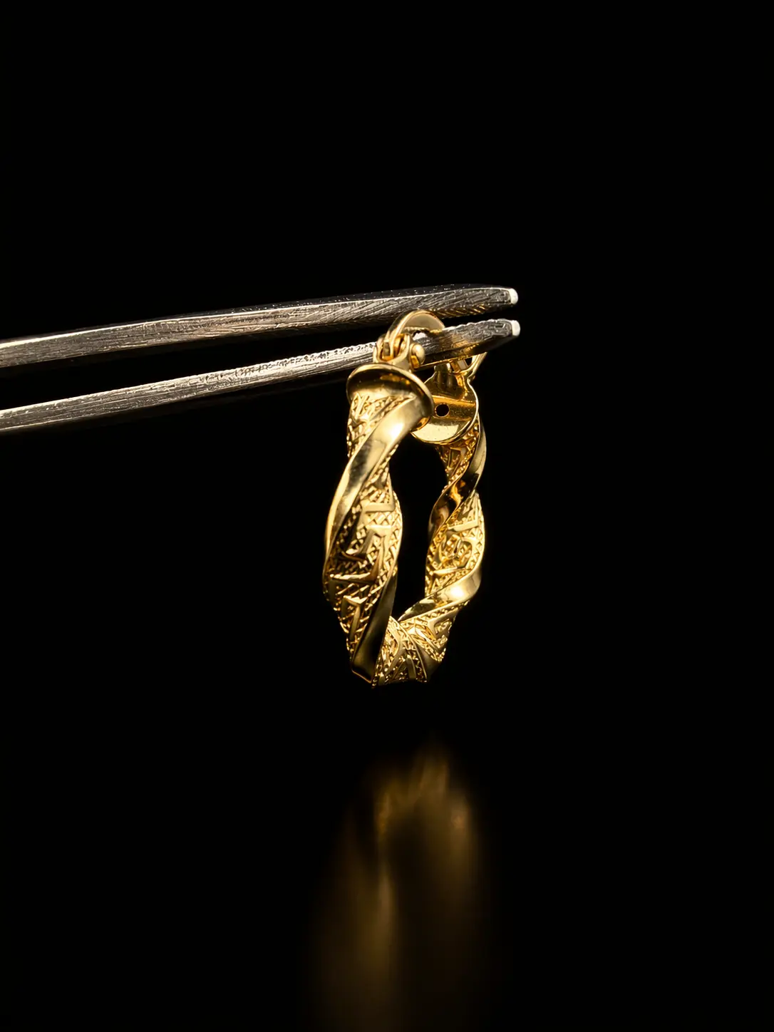 18K Italian Gold Twisted Textured Hoop Earrings