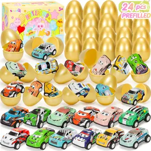 Toy Cars Easter Egg Fillers 24 Pcs, Prefilled Easter Basket Stuffers Gifts Mini Race Car Party Favors Treasure Box Toys for Birthday Springtok