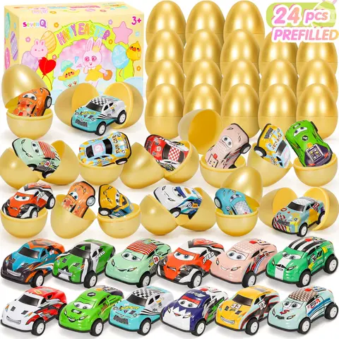 sevenq BPA-Free Unisex Reusable Plastic Mini Race Cars (24 Pcs) - Easy-to-Fill Children's Birthday Set Fillers, Classroom Rewards