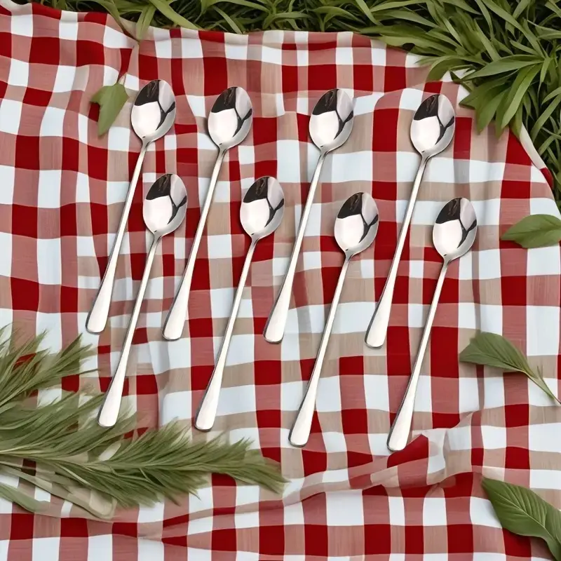 8 Piece Long Handle Iced Tea Spoon, Stainless Steel Coffee Mixing Spoons - Long Cream Dessert Spoons 8 Piece Long Handle Iced Tea Spoon, Stainless Steel Coffee Mixing Spoons - Long Cream Dessert Spoons