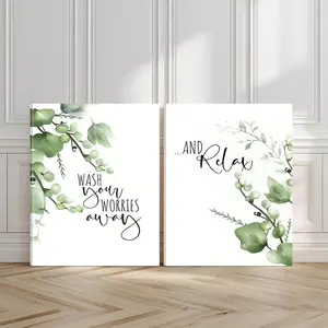 2pcs Wash Worries Away Wall Art, Serene Poster, Relaxation Quotes Art Prints, Nature Elements Home Decor, Modern Wall Paintings, Modern Floral Paintings, Minimalist Canvas Posters Wall Arts, Decor for Living Room, Bedroom, Housewarming Gift, With Frame