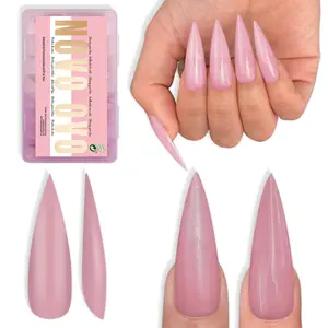 NOVO OVO  Long XL Stiletto Nail Tips (Berry Pink) - Pure Color Sharp Pointed Soft Gel Fake Nails, Pre-Colored Full Cover Press Ons for Acrylic Extension, 16 Sizes (224 Pcs)