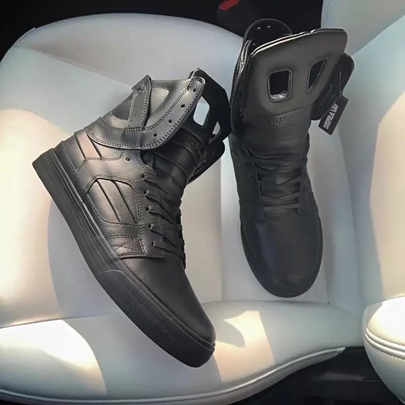 Supra Skytop 2 II Triple Black Textured Leather Mens High Top