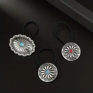 3pcs Western Style Hair Rope Turquoise Rubber Band Head Jewelry Hair Accessories Messy Bun Accessories For Women Hair Rubber Bands