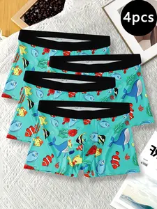 4-piece marine-style men's underwear | Marine life print pattern | Soft and well-shaped