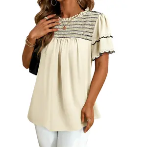 Dokotoo 2026 Women's Summer Fashion Short-Sleeve T-Shirt with Lace Trim, Round Neck, Business Casual, Lightweight, Soft, and Loose Knitwear