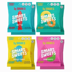SmartSweets Variety Pack, Gluten Free Gummies, Plant Based Snacks for Adults & Kids, Chewy Candy, Low Sugar, Includes Sweet Fish, Sourmelon Bites, Peach Rings & Sour Blast Buddies, 50g Bags, 8 Pack