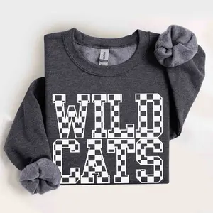 Wildcats Checker Sweatshirt, cute shirts, retro, trendy, school spirit, football, basketball, mom, baseball, volleyball Cotton Top