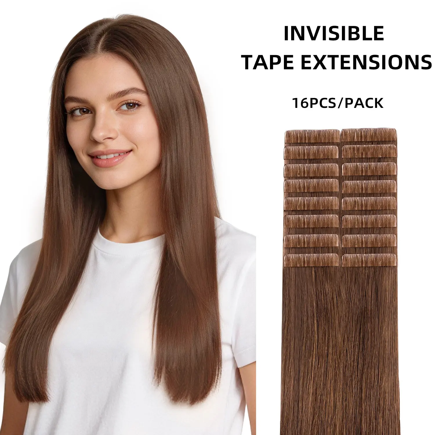 VLASY Invisi Edge Tape in Hair Extensions - Invisible Injected Remy Human Hair, Natural Seamless Tape in Extensions, Ideal for Summer Hairstyles