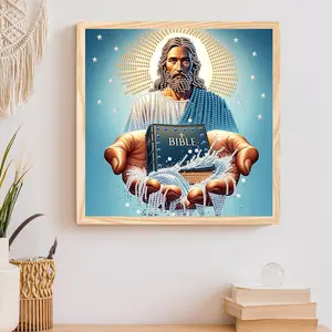 Jesus Hands Holding Bible Pattern DIY Diamond Arts Colorful Painting Kit, 1 Set 5D Handmade Creative Picture for Beginners, Wall Art Decor for Home