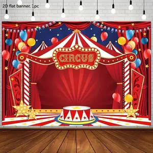 2D flat banner, 1 piece: Circus Carnival Party Background, suitable for birthday parties, circuses and carnivals - circus theme, includes circus tent, event fabric, circus tent decorations, kdj