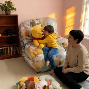 Toy Storage Bag - Dual Use Collapsible Plush Organizer for Stuffed Animals | No Assembly Soft Padded Pouch Converts to Floor Seat | Space Saving Easy Clean Bin for Bedroom Living Room