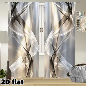 2D Flat 2Pcs Modern Abstract Smoke Wave Pattern Curtains Rod Pocket Design Semi Sheer Polyester Fabric Elegant Grey White Gradient Window Drapes Suitable for Living Room Bedroom Study Office Home Decor Light Filtering Privacy Protection