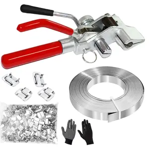 Steel Banding Strapping Kit Strapping Tool Pallet Metal Belt Packaging Tensioner and  Machine with 100 count Buckle 3/4" x 100  Steel Banding Coil