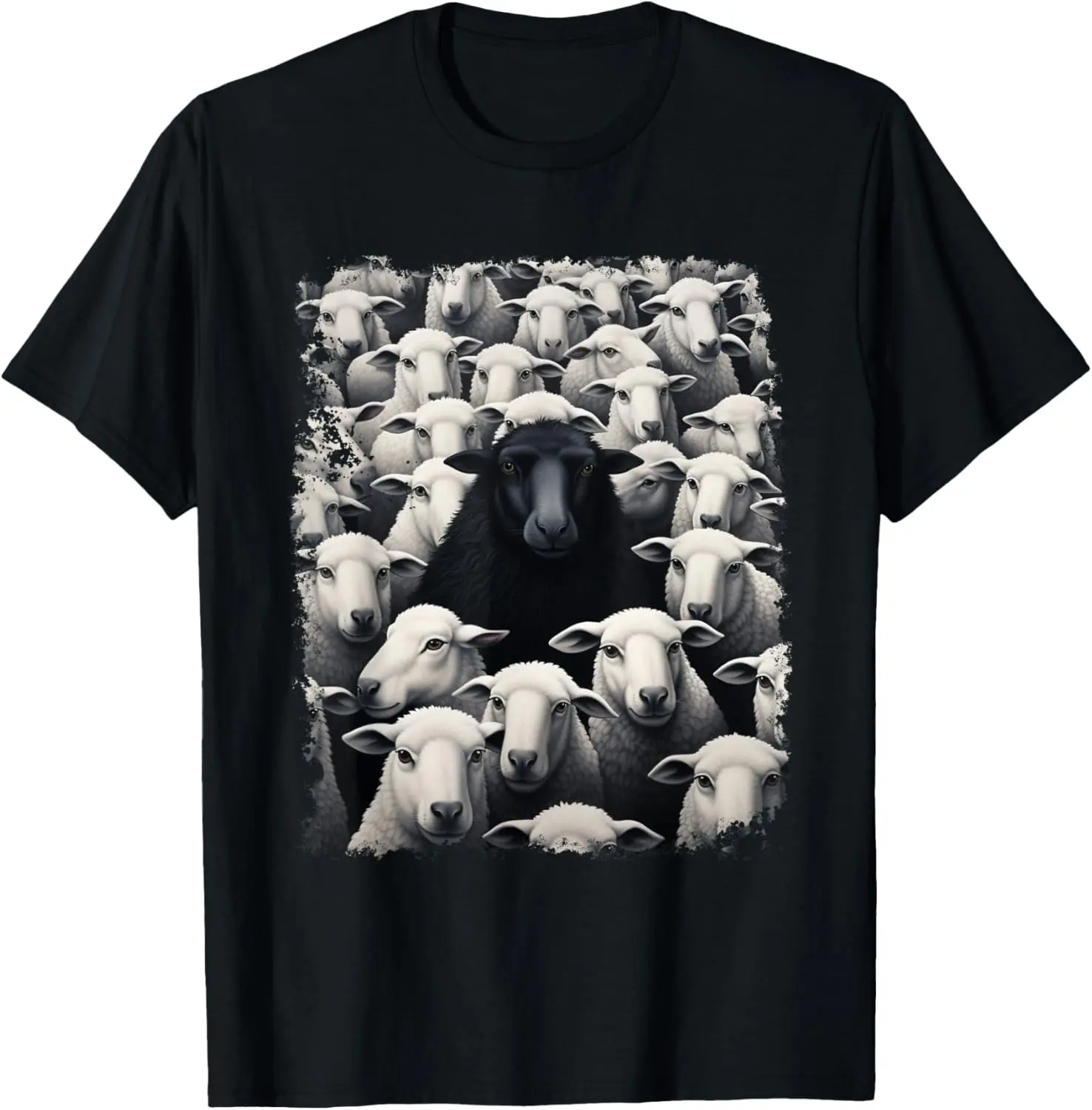 100% Cotton Animal Sheep Black T-Shirt