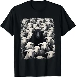 100% Cotton Animal Sheep Black T-Shirt