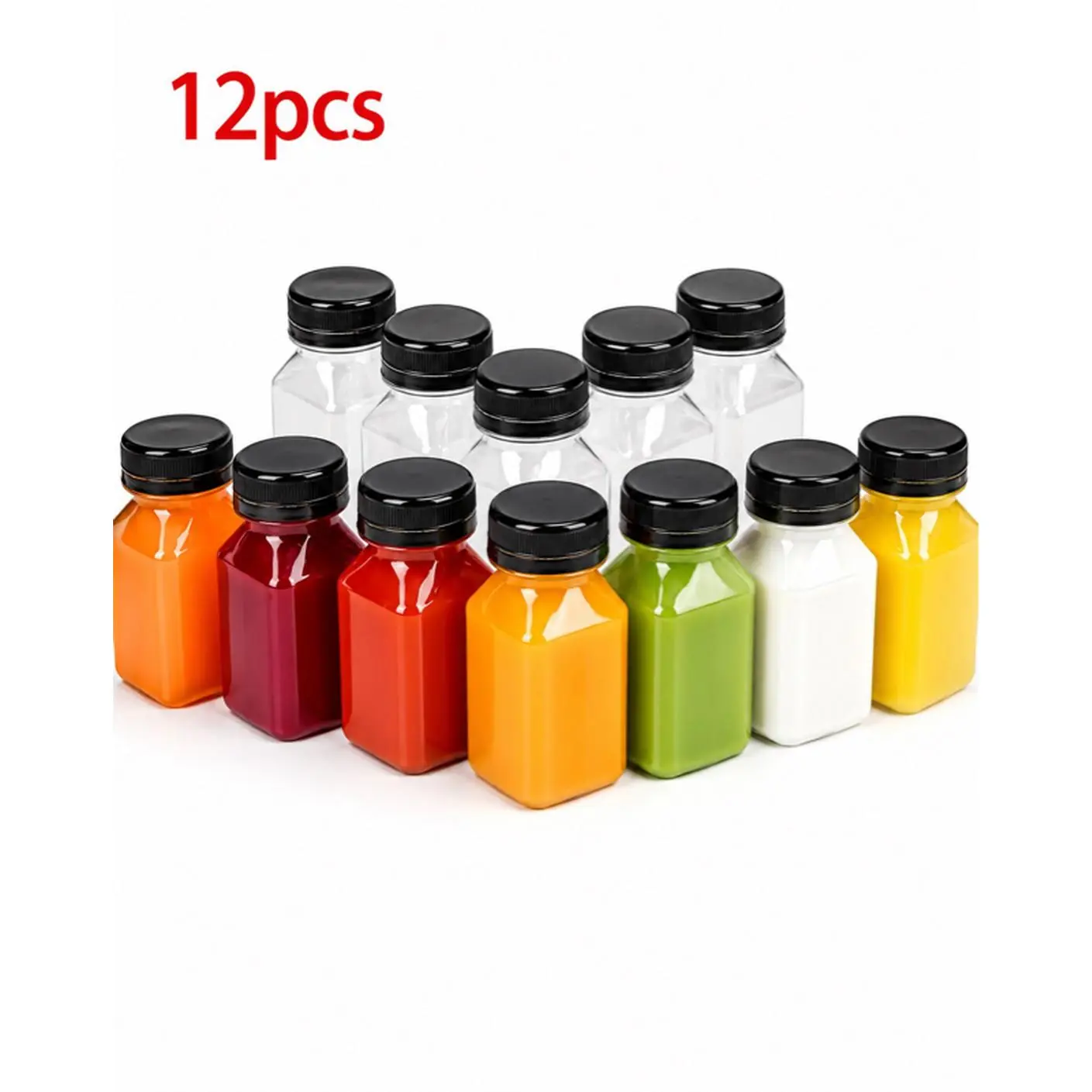 12pcs 120ml/4oz Transparent Plastic Juice Bottles with Lids Leak-Proof Reusable for Milk Water Children's Empty Bottles