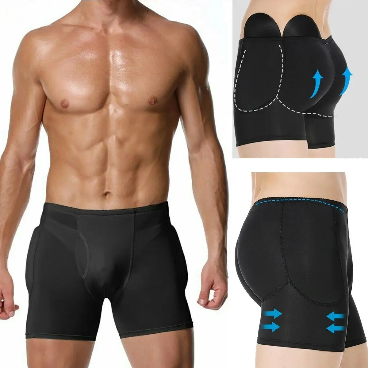 Menswear Butt Lifter Body Shaper Shapewear Soft Booty Push Up Comfortable Boxers Briefs Hip Enhancer with Removable Padded Underwear Clothes Natural Smooth Stretchy Lingerie