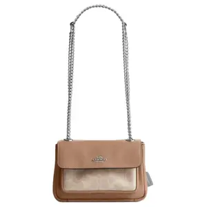 Coach Elodie 18 Crossbody Bag for Women, Logo-Embellished Pebbled Leather, Saddle Tan