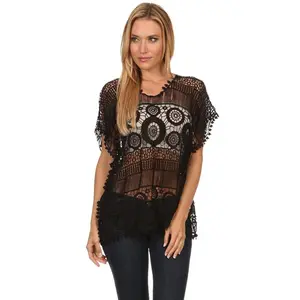 Women's Black Crocheted Tunic Top (One Size Fits Most)