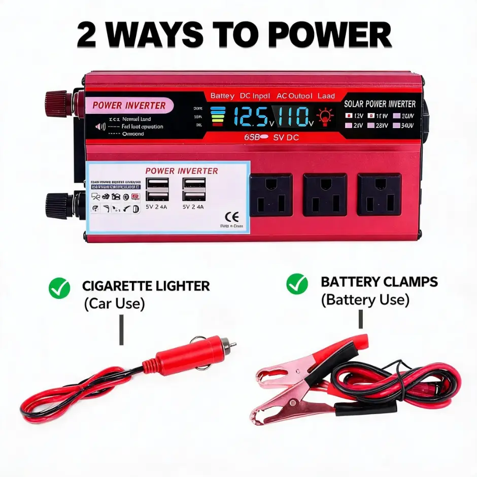 Heavy-Duty 5000W Peak Car Power Inverter DC 12V to AC 110V, Multi AC Outlets & Fast USB Charging Ports, Portable Vehicle Power Adapter, Outdoor Camping Road Trip Essential, Emergency Backup Power for Daily Electronics
