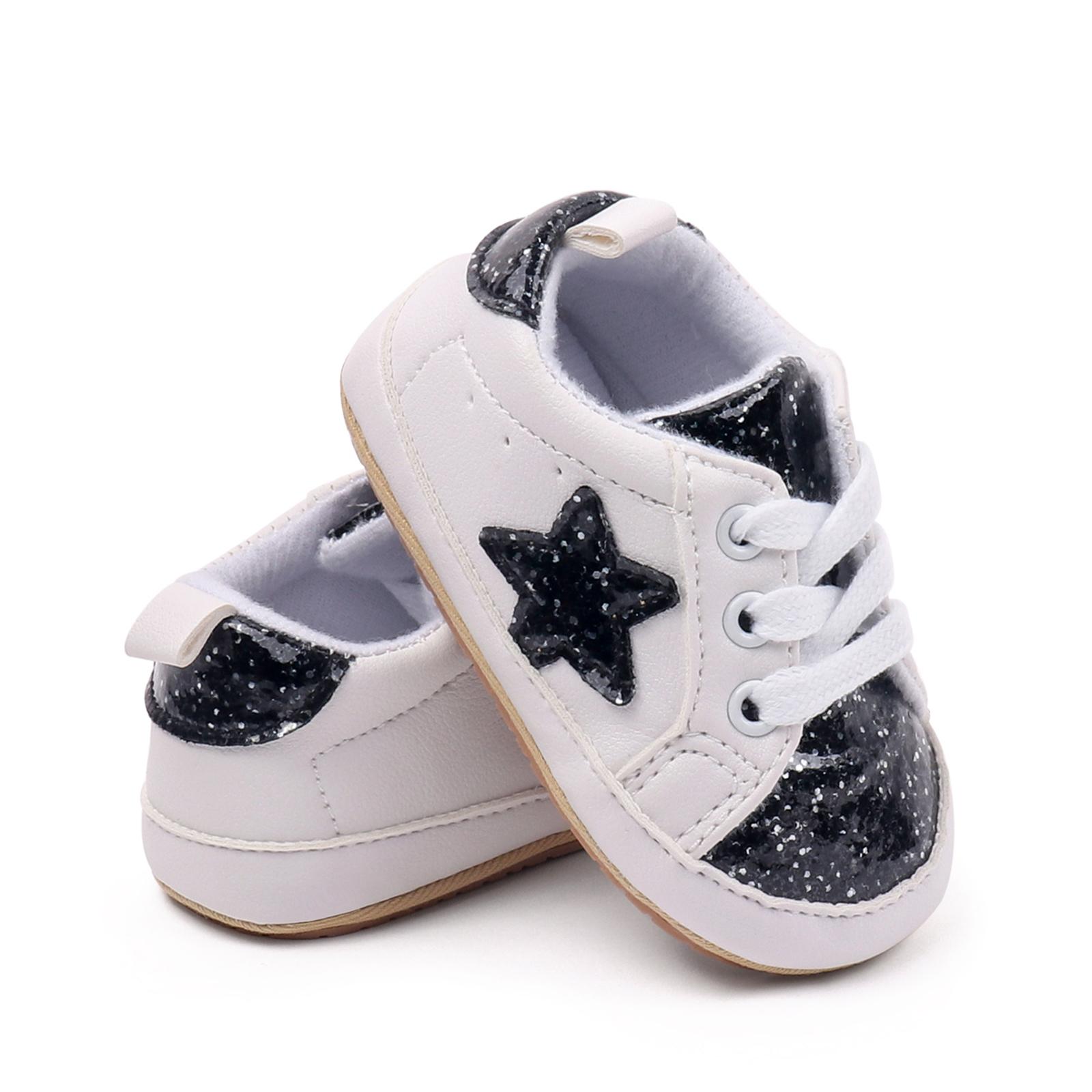 Ma&Baby Baby Sneakers Contrast Color Sequins Shoelace Soft Sole Non-Slip Infant First Walking Shoes for Spring Fall 0-18 M