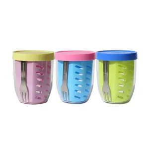 Keeper Pot 3 set PASTEL I Built-in Strainer & Stainless Fork | BPA-Free ESSTEN Material, Leakproof Stackable Salad & Fruit Container, Dishwasher Safe Freshness Lock Design, 20 oz / 600mL