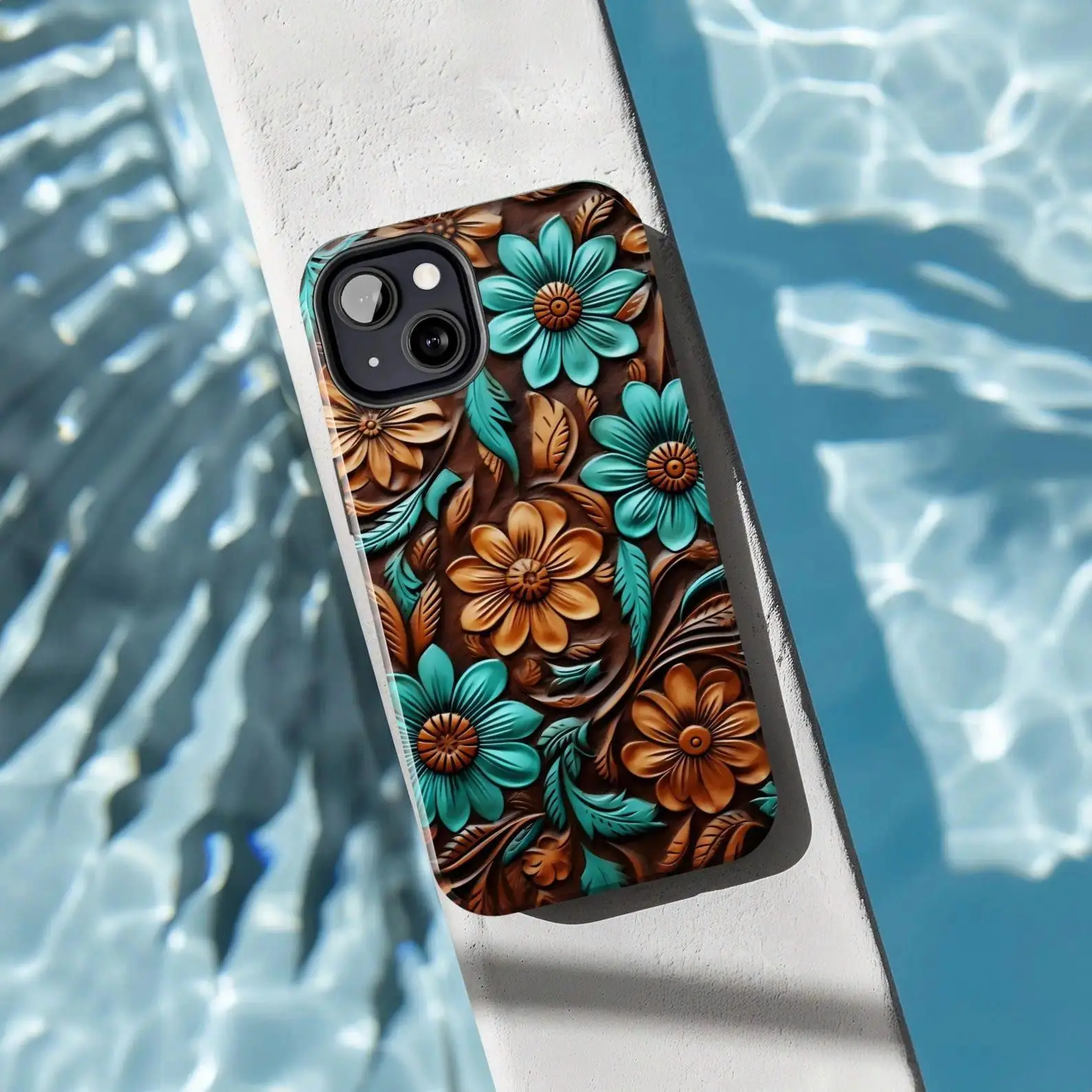 Tooled Leather Floral Phone Case Western Cowgirl Turquoise 3D Effect Cover for IP Phone 17 16 15 14 13 12 11 Pro Max Plus Mini X XR XS Tooled Leather Floral Phone Case Western Cowgirl Turquoise 3D Effect Cover for IP Phone 17 16 15 14 13 12 11 Pro Max Plus Mini X XR XS