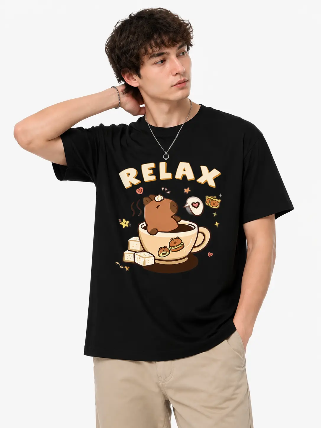 [Relax] Cute Capybara Cotton Plus Size Unisex Graphic T-Shirt,Soft, comfortable, and breathable, perfect for everyday wear,Gooning Meme T-Shirt,Streetwear Outdoor Y2K Vintage style,Fun and casual style T-shirt,Summer trendy tops,Gifts for him/her
