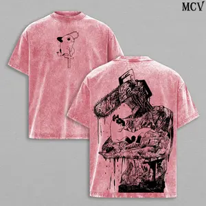 Denji Chainsaw Man T-Shirt – The Movie: Reze Arc Vintage Washed Oversize Unisex Heavy Cotton Anime Manga Graphic Tee, Double Printed Retro Streetwear Edition for Fans