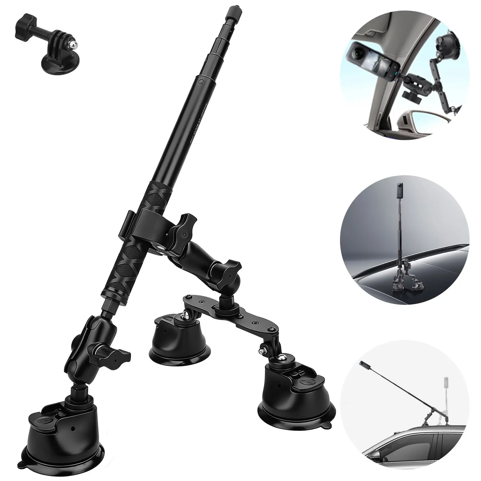 Insta360 X5 X4 X3 X2 ONE & DJI Action Camera Car Suction Mount+44.9"Selfie Stick