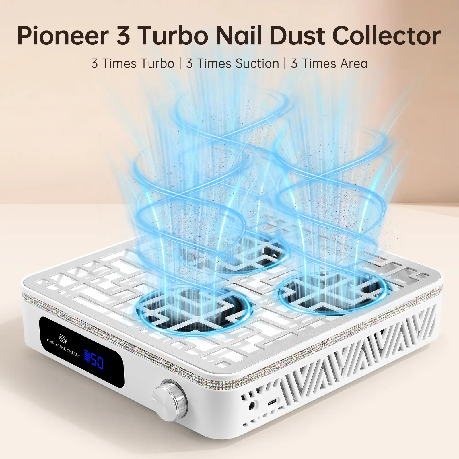 CHRISTINE SHELLY Nail Dust Collector, 19500RPM Plug-in Nail Vacuum Fan | Professional Powerful 2400PA Dust Collector Nail Tech Vent Dust Extractor with 50 Gears, Low Noise, Nail Salon&Home