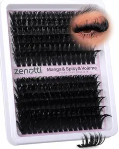 Fluffy Lash Clusters with Spikes 180D+280D Thick Spiky Cluster Eyelash Extensions 14-24MM Long Lash Clusters Wispy Individual Lashes Manga Eyelashes Extension at Home by zenotti