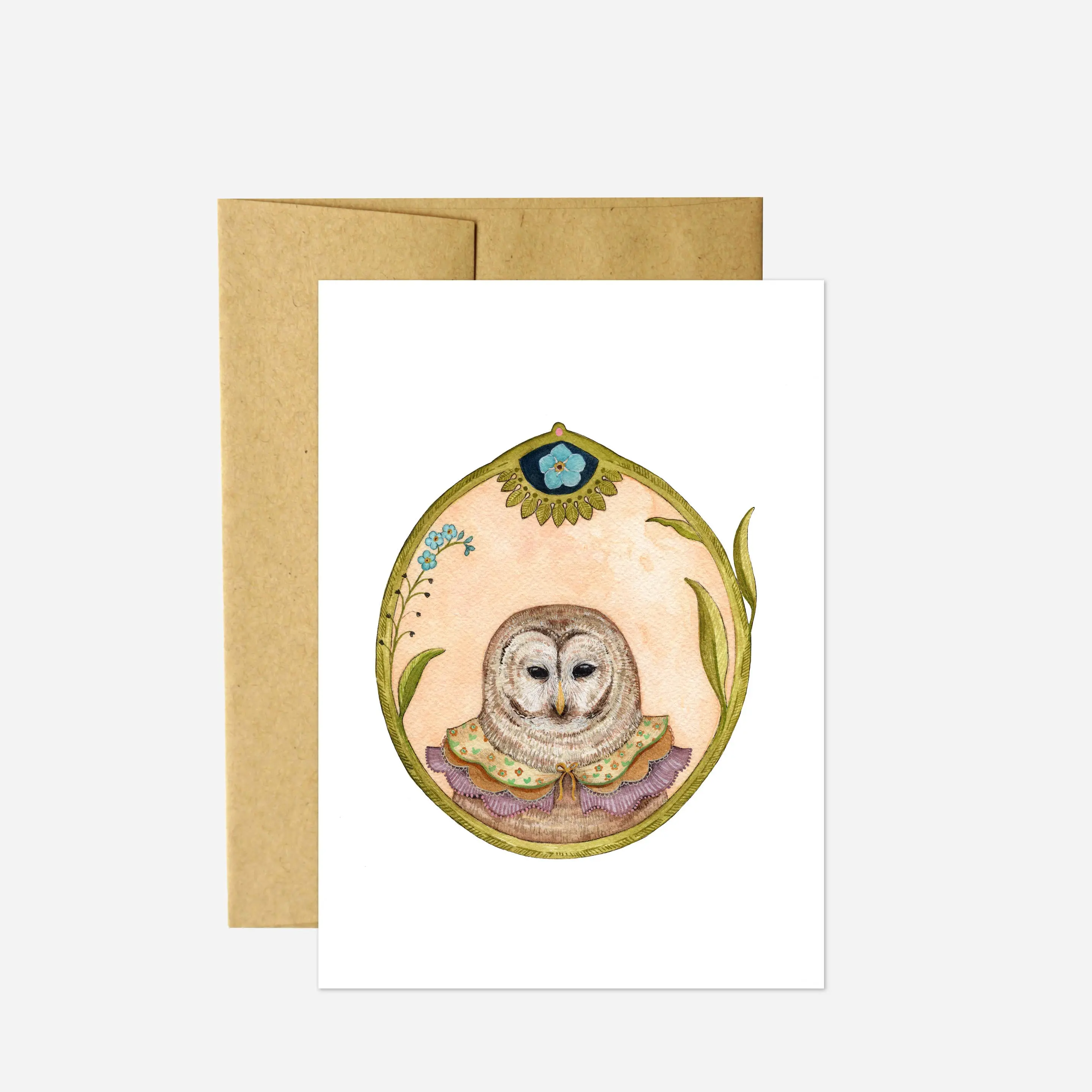 {Polanshek of the Hills} Floral Flight Crew :: Owl of Forget-Me-Nots Card