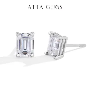 1CT Synthetic Moissanite Square Stud Earrings, Women's Daily Wear Jewelry, Birthday Present (E030)