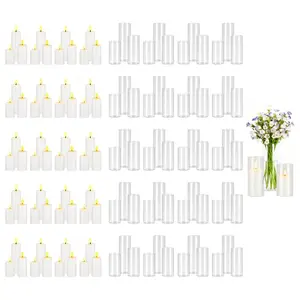 VEVOR Pillar Candles and Glass Vases Set 120 Pcs, Clear Cylinder Hurricane Candle Holders for Wedding Centerpieces, Tall Vase for Table Decor, Wedding Party, Thanksgiving, White (2.56x 4.7, 5.9, 7.9)