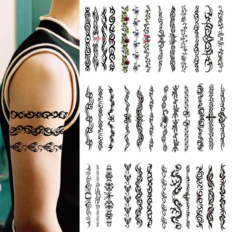 6pcs Black Thorns Tribal Totem Waterproof Temporary Tattoo Sticker Scorpion Fake Tattoo Sticker Arm Foot Waist Tattoo Men Women