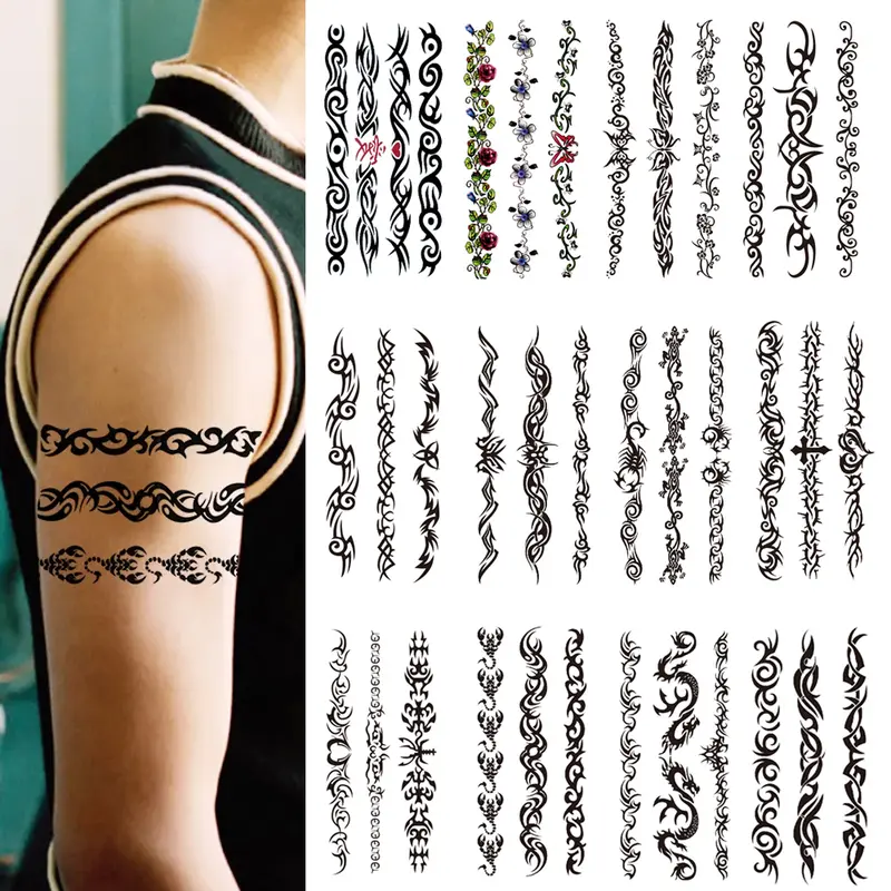 6pcs Black Thorns Tribal Totem Waterproof Temporary Tattoo Sticker Scorpion Fake Tattoo Sticker Arm Foot Waist Tattoo Men Women