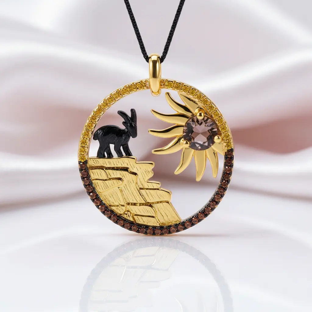 Year Of The Goat- Smoky Quartz Lovely Sunflower Goat Necklace