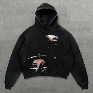 Vintage Hip-Hop One Of One Graphic Acid Washed  Hoodie Unisex Hoodie, Sweatshirt Tops for Spring & Fall, Drippy Outfits, Casual Men's Clothes for Daily Wear, Going Out Outfit, Comfort Menswear, 2024 Cozy Winter Outfits 2025