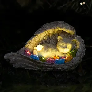 Cat Memorial Stone,Solar Angel Cat Statue Figurine - Pet Memorial Stone for Garden or Tombstone Commemoration (cat)