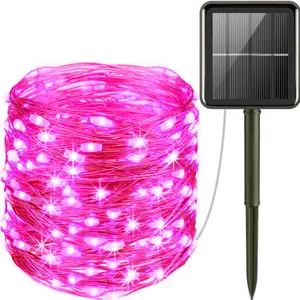 Pink 40ft Solar Fairy Lights 120 LED Copper Wire for Christmas, Valentine's Day, and Outdoor Use with IP44 Waterproof Features