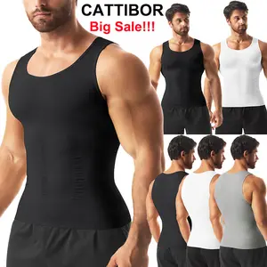 CATTIBOR Mens Solid Shapwear Sport Vest Tank Top,Men Breathable & Comfort Vest Body Shaper,Men Plain Round Neck Sleeveless Tank Tops,Men Running Shirt Tank Tops,GYM Sport Vest,Men Shapewear for All Seaons ,Male Shapewear,Men Underwear