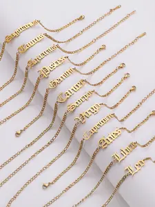 Women's Simple Plain Letter Pattern Link Bracelet, Stainless Steel Jewelry, Daily Clothing Decor For Girl, Personalized Initial Charm Jewelry For Party, 2024 New Style Jewelry, Fashionable Bracelet