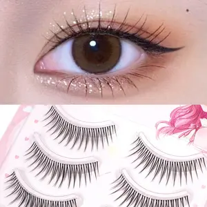 5 Pairs Cute False Eyelashes, Brand, Japanese Korean Style, Transparent, Idol Group, Pointed Tip, One Piece, Natural Look, Beginner Friendly