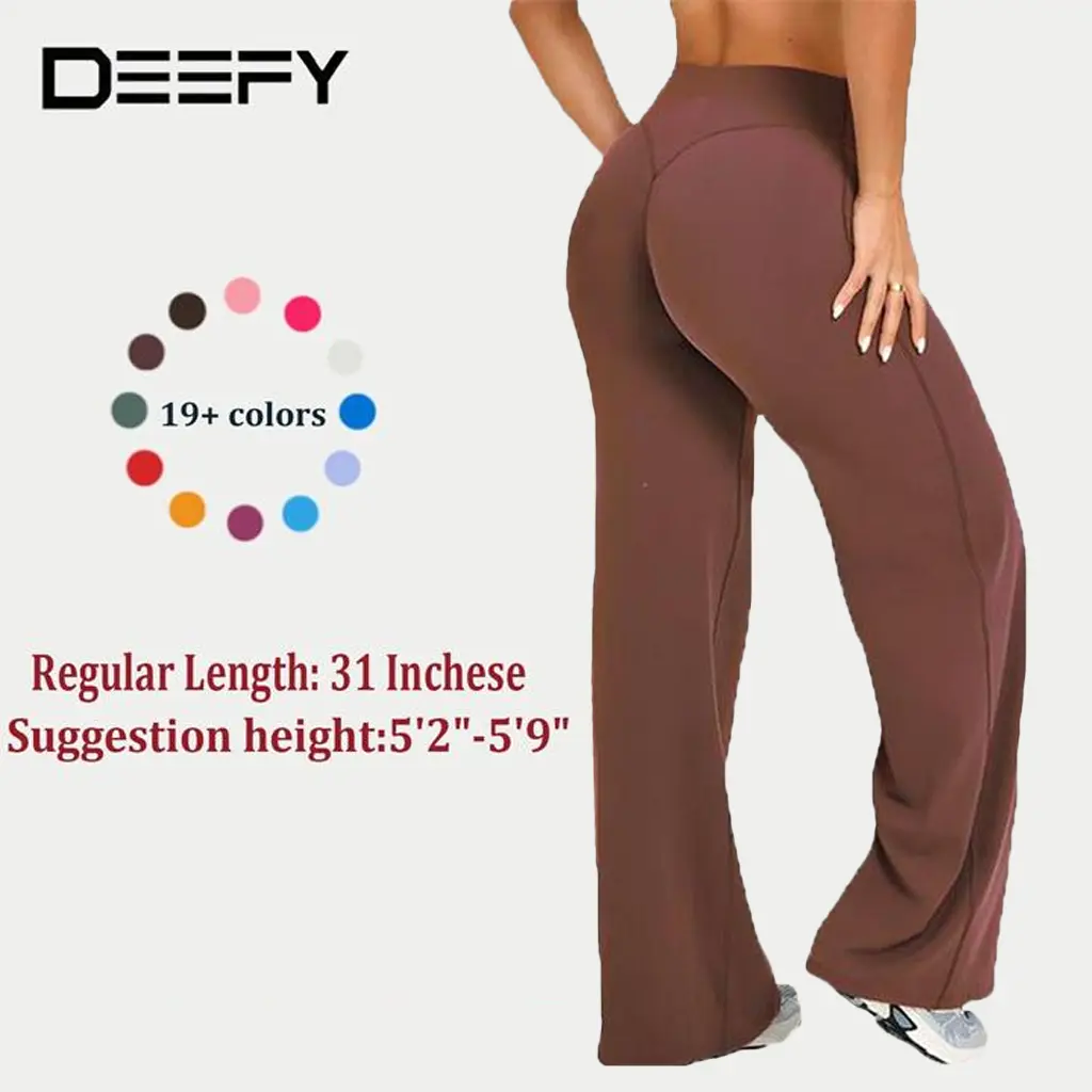 DEEFY SoftMotion Straight Leg Bottoms 31" Inseam Women's Breathable Workout Sportswear Gym Outdoor Yoga Pants - Stretch Tights Joggers Fitness Sports Wide Sweatpants Wide Leg Pants for Women Sav Wide Leg Pants