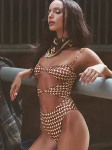 2026 New Women's Printed One-Piece Swimsuit, Trendy Ripped Strap Bathing Suit, Stylish Beachwear for Vacation & Spa