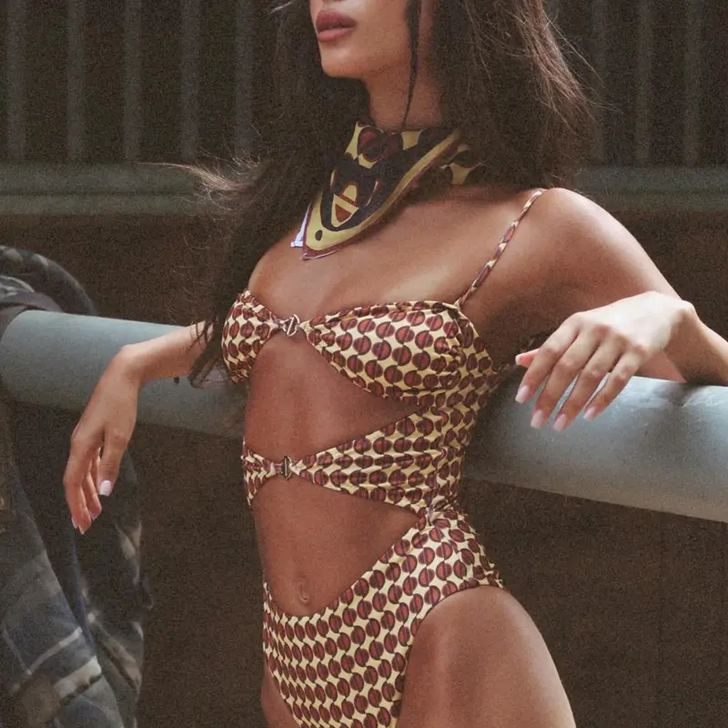 2026 New Women's Printed One-Piece Swimsuit, Trendy Ripped Strap Bathing Suit, Stylish Beachwear for Vacation & Spa, Summer Swimsuits, Casual Trendy Swimwear, Fashionable Swimsuit