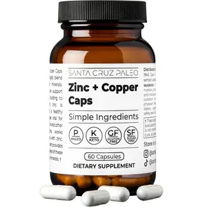Santa Cruz Paleo, Zinc & Copper Mineral Supplement, High Absorption Formula, Zinc Supplement for Skin & Hair, L Methionine, Copper Gluconate, Trace Minerals, Gluten Free, Keto, Paleo, 60 Capsules